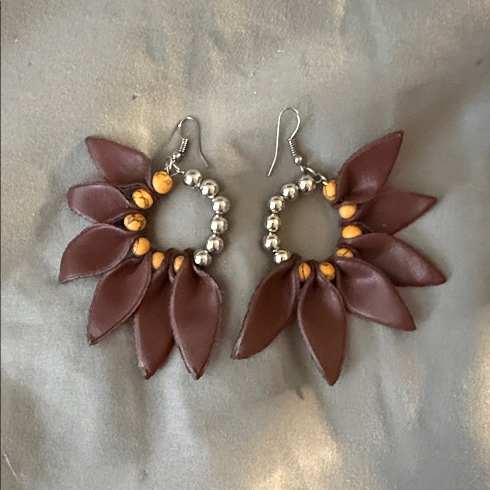 Elegant Brown Leather Petal Earrings